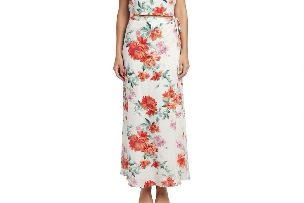 Lulus White Red Pink Floral Maxi Wrap Skirt Size S-M NWT - Picture 3 of 8